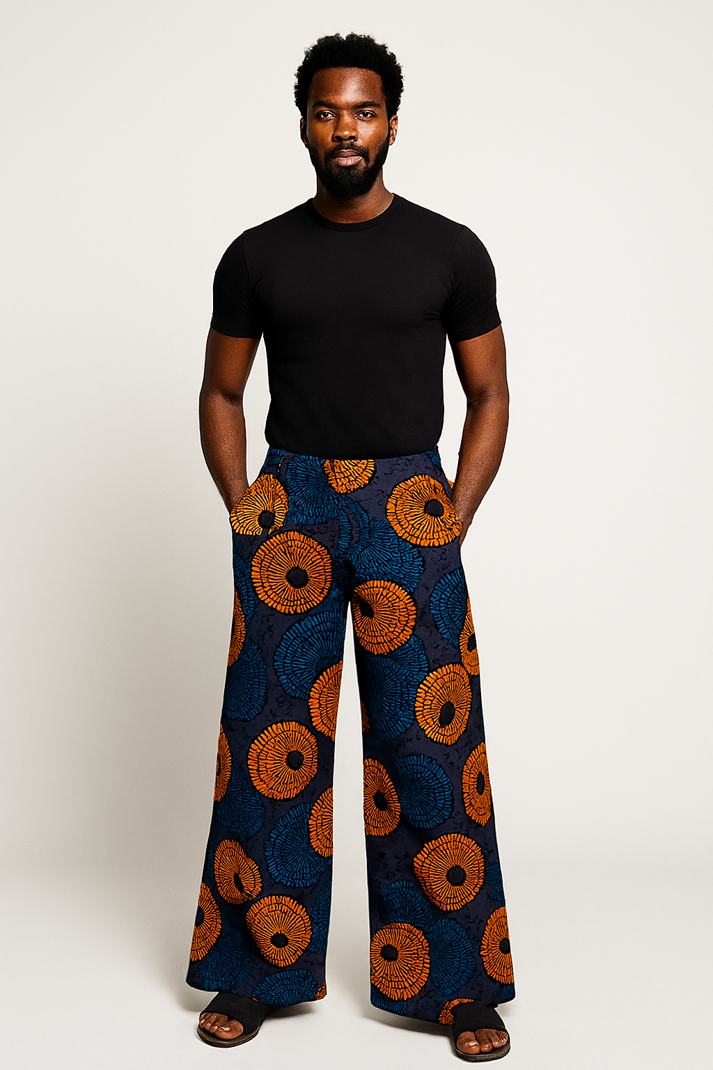ikrest male wearing a wide-leg African print trouser